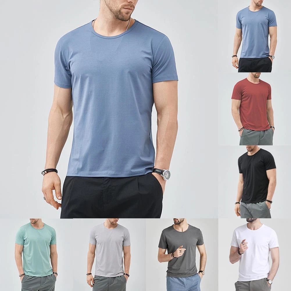 Simple Style Men Casual T-Shirt Simple Design Regular Length Breathable Fabric