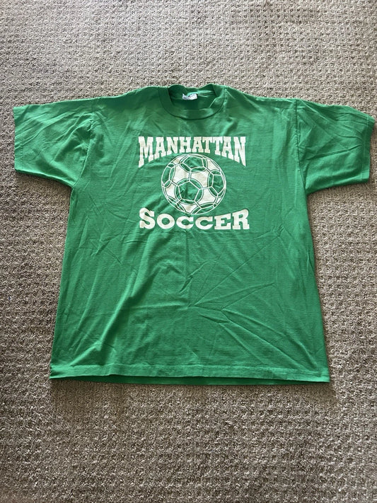 Vintage Manhattan Soccer T-shirt Size XL New York Jerzees USA Sports 90s Y2K