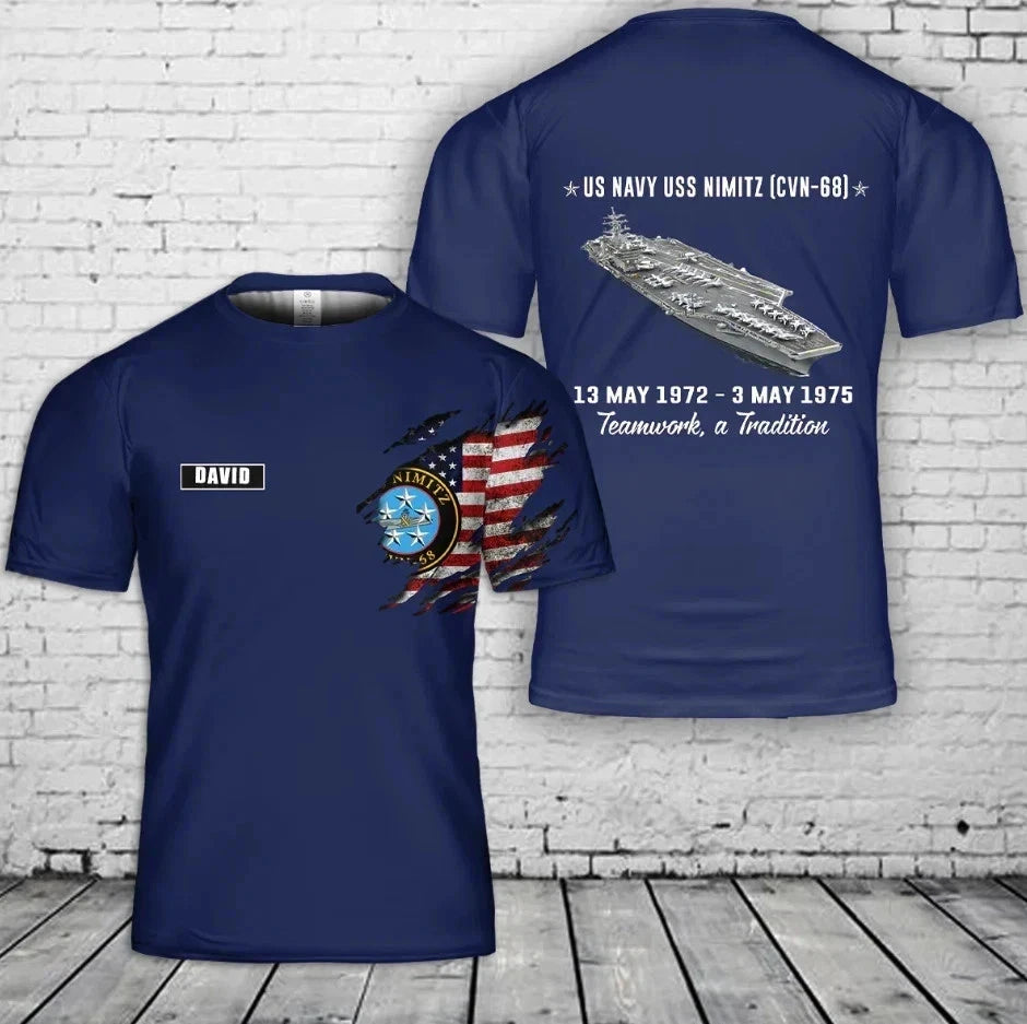 Custom Name US Navy USS Nimitz (CVN-68) 3D T-Shirt 3D Size S-5XL