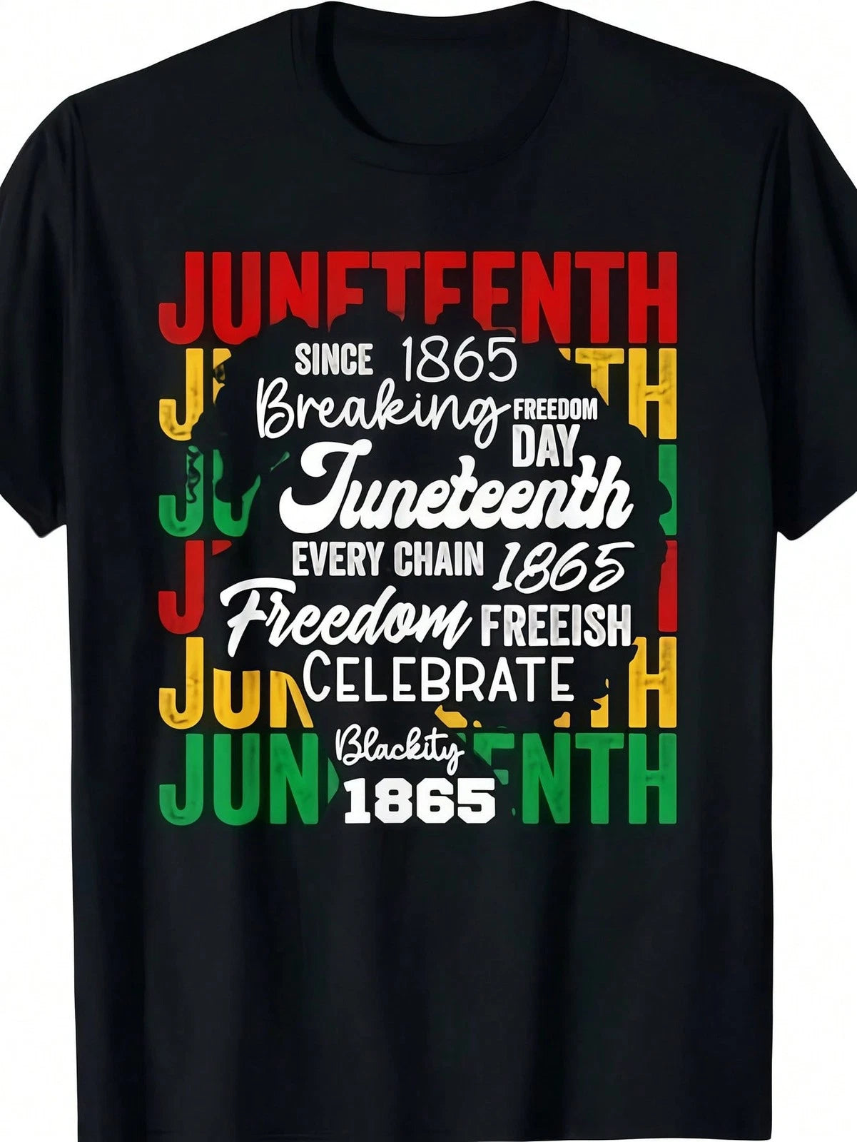 Juneteenth Mens Clothes Freedom Day Print Black TShirt,Casual Crew Neck Tshirt