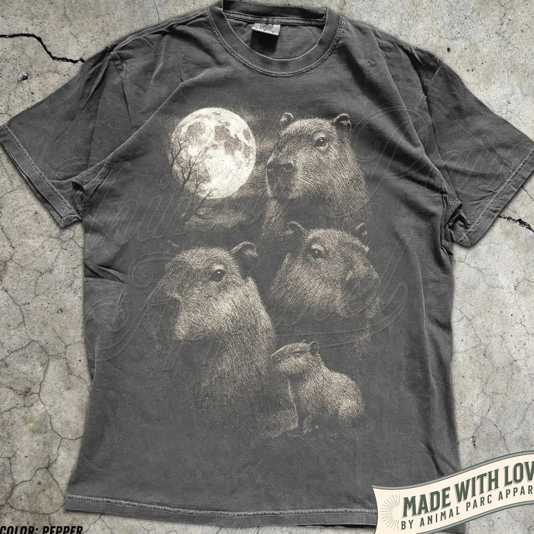 Capybara Full Moon Vintage Graphic Tee Three Capybaras Animal Lover