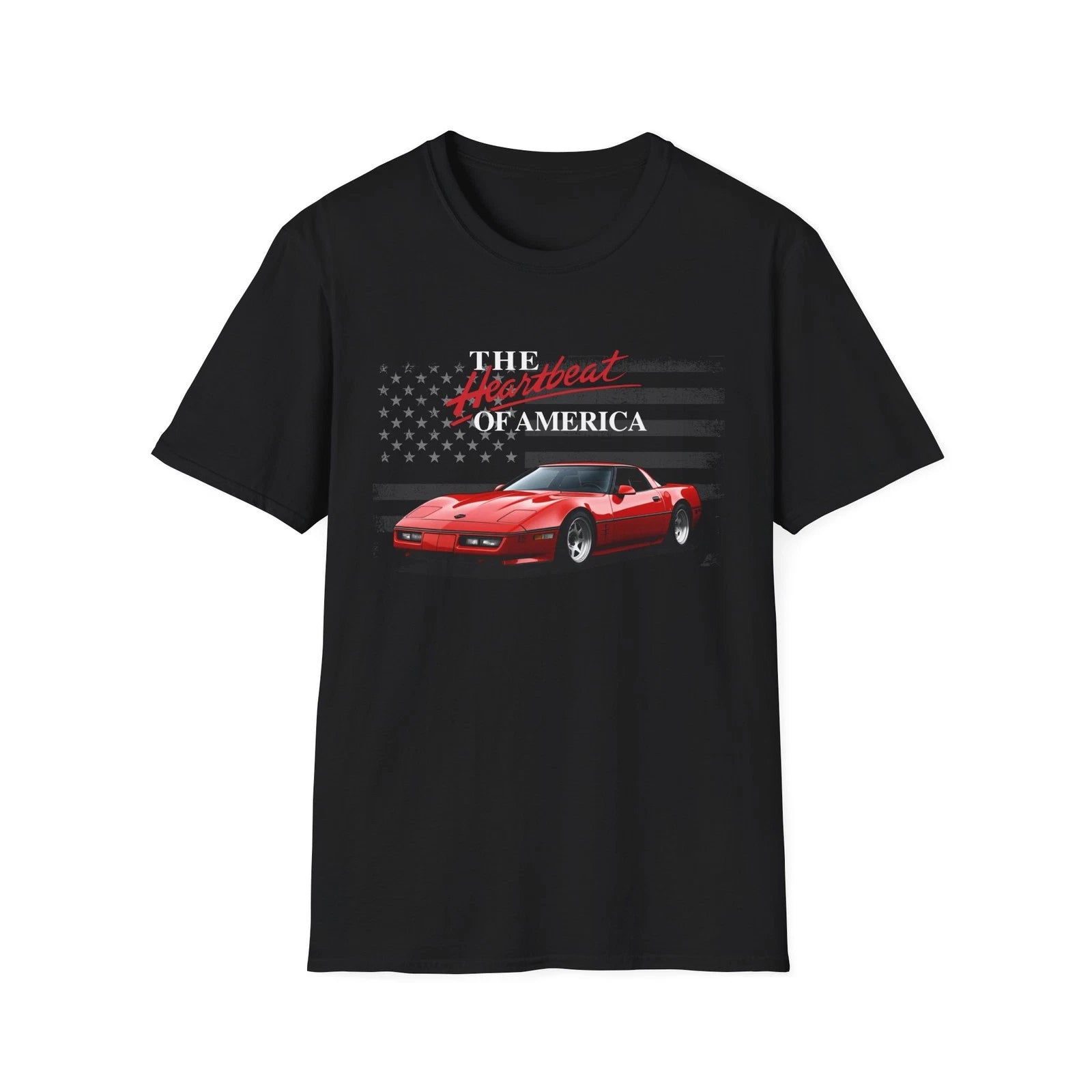 1990 Chevy Corvette T-Shirt – Red C4 “The Heartbeat of America” Graphic Tee