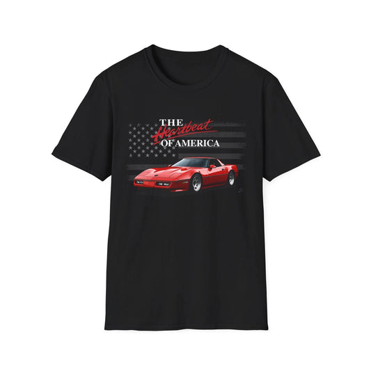 1990 Chevy Corvette T-Shirt – Red C4 “The Heartbeat of America” Graphic Tee