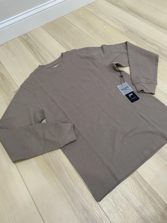 Public Supply Shirt Mens Medium Brown Long Sleeve Crew Neck NWT