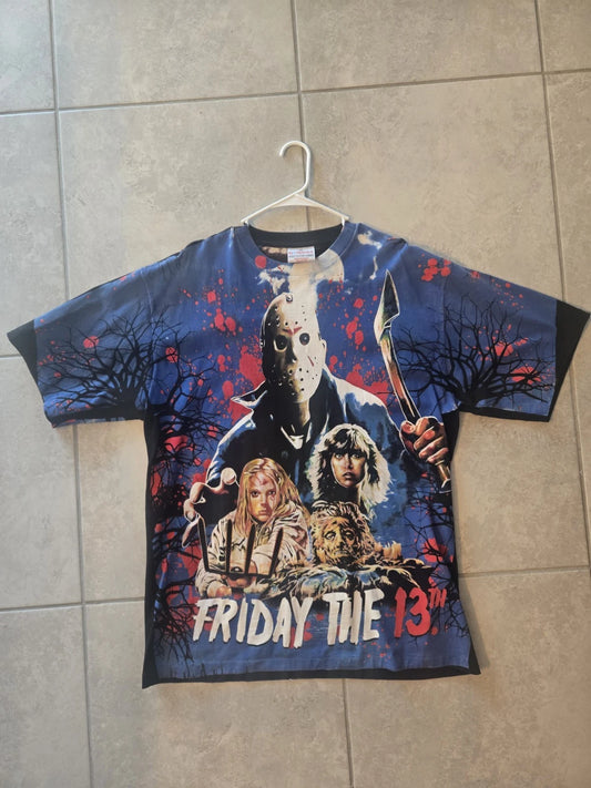 FRIDAY THE 13TH ALL OVER PRINT SHIRT XL MODERN PRINT VINTAGE TEE