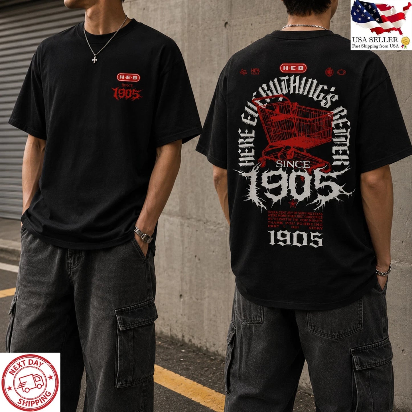HEB Since 1905 Shirt Double Sided Texas Streetwear Graphic Tee