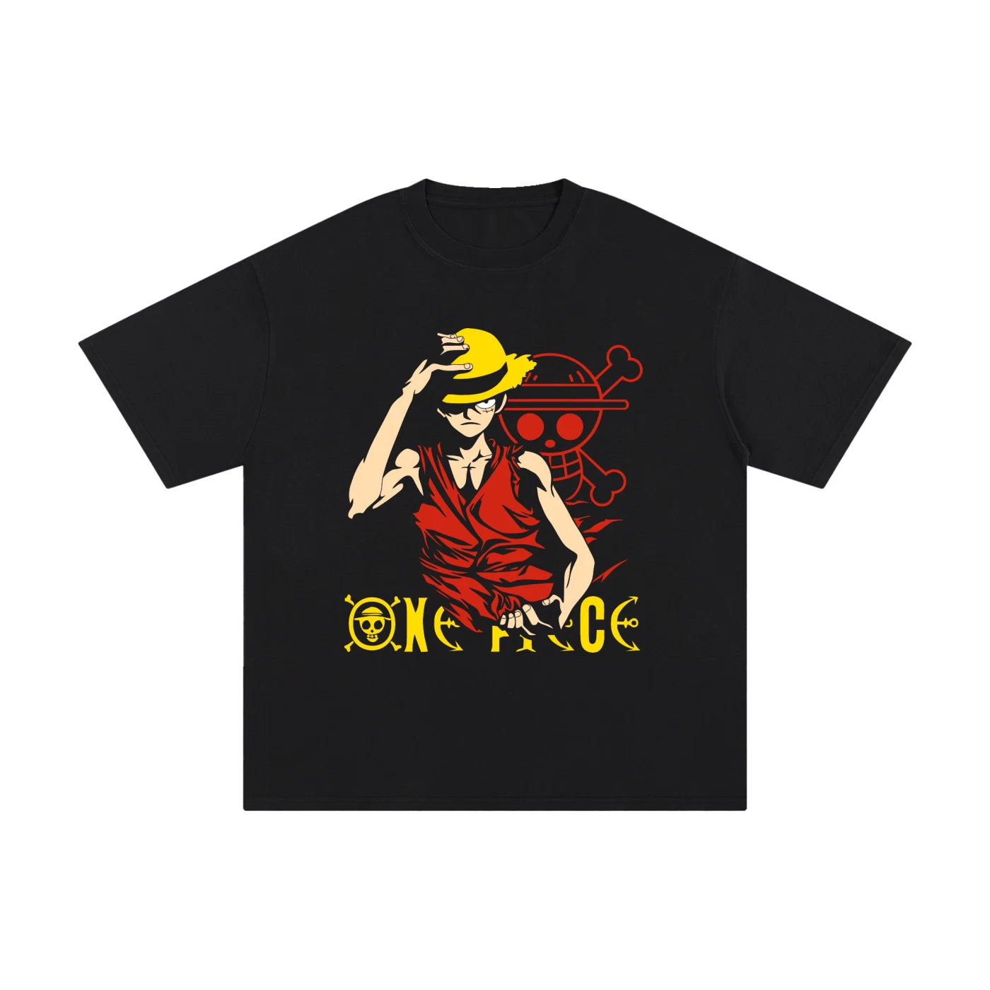 Luffy One Piece Anime Oversized T-Shirt Black Graphic Tee Unisex Pirate