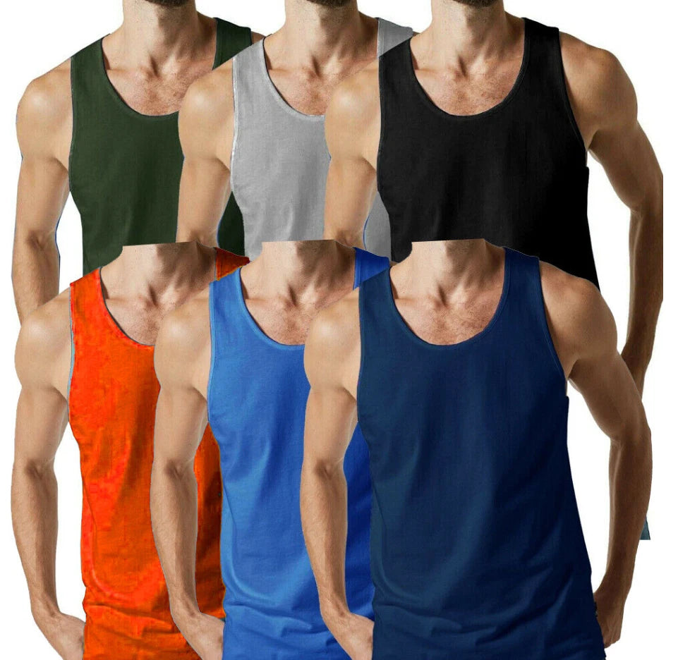 3 X Mens Vests 100% Cotton Tank Top Summer Training Gym Pack JERSEY S-5XL