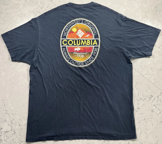 Columbia Sportswear T-Shirt Mens 2XL XXL Navy Blue Graphic Short Sleeve Logo Tee