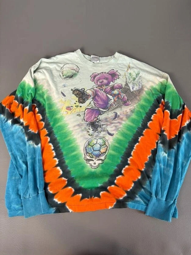 VTG Grateful Dead Liquid Blue Mens Soccer  Tie Dye Long Sleeve T Shirt USA XL