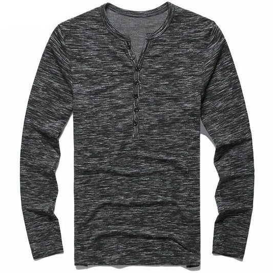 Men Button V Neck T-Shirt Tops Long Sleeve Fit Top Shirt Pullover Casual Slim