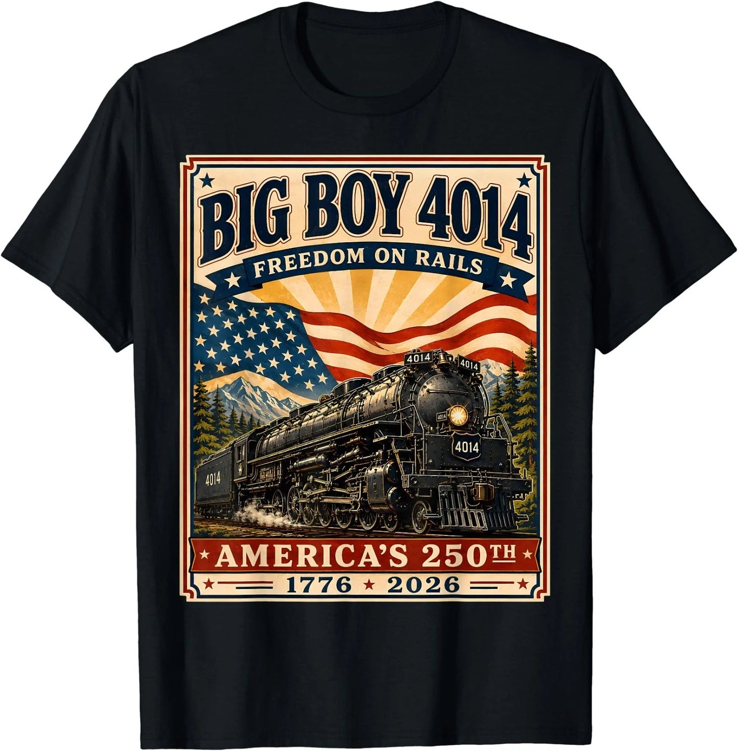 250th Anniversary USA Big Boy 4014 Train Vintage US Flag Tee T-Shirt