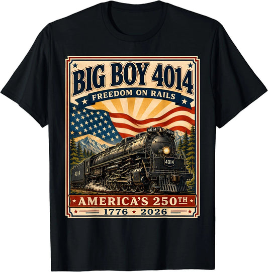 250th Anniversary USA Big Boy 4014 Train Vintage US Flag Tee T-Shirt