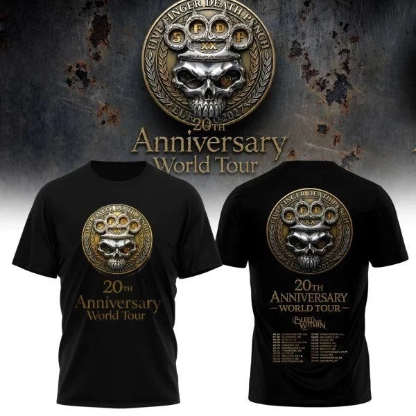 Five Finger Death Punch 20th Anniversary World UK & EU Edition Black Tshirt