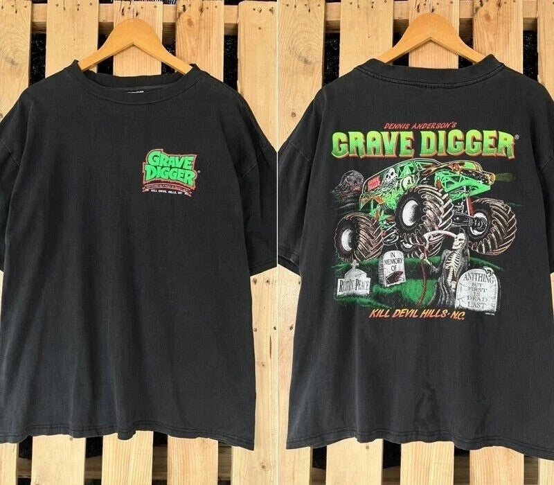 Grave Digger Monster Truck 2 Sided 90's Basic Black T-Shirt