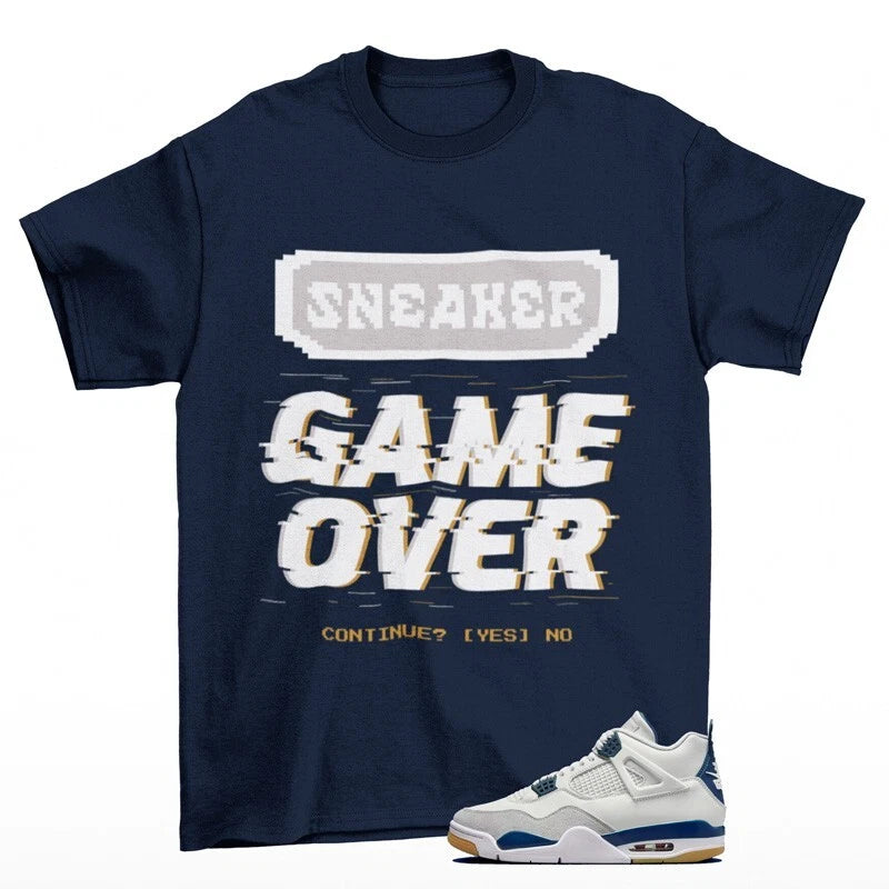 Game Over Sneaker Shirt to Match Jordan 4 Retro SB Navy DR5415-100