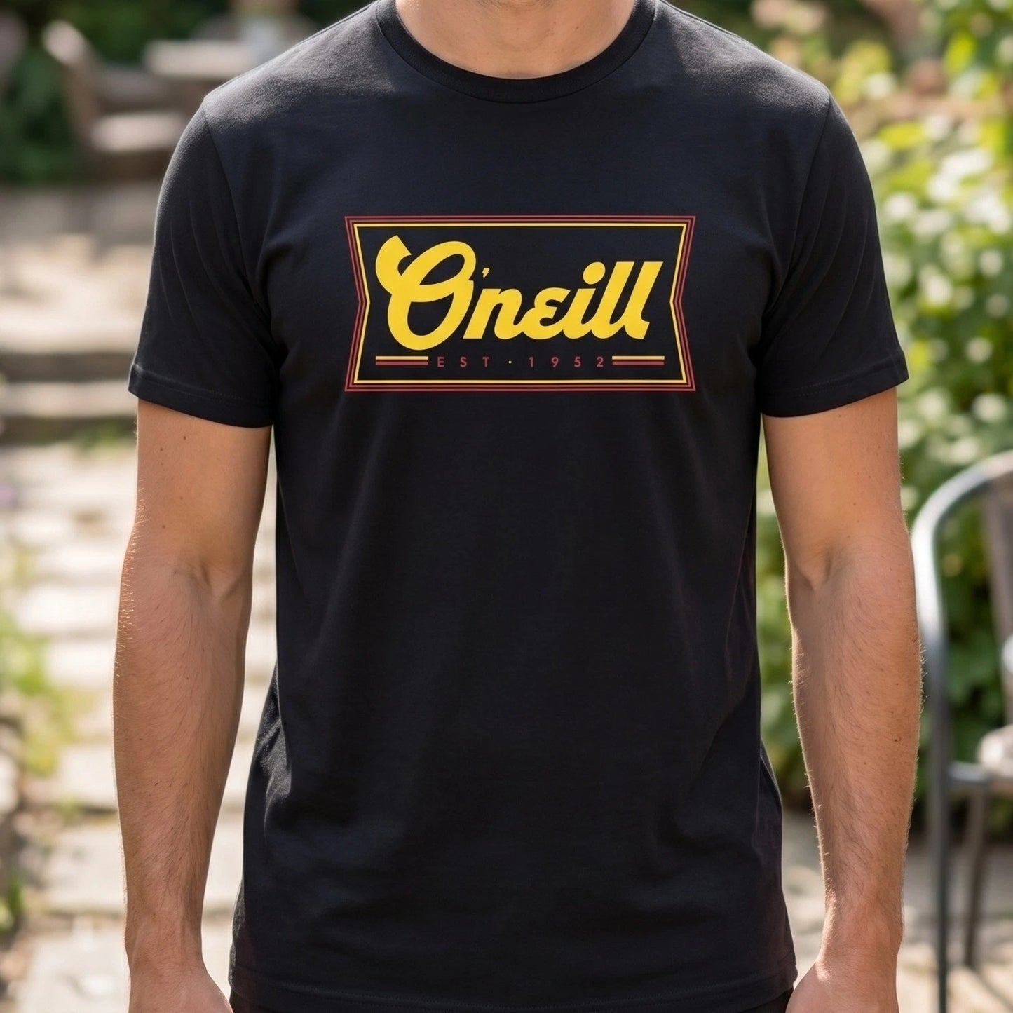 ONeill Mens Modern Fit Graphic T-Shirt Black Yellow Logo Heritage Tee 1952