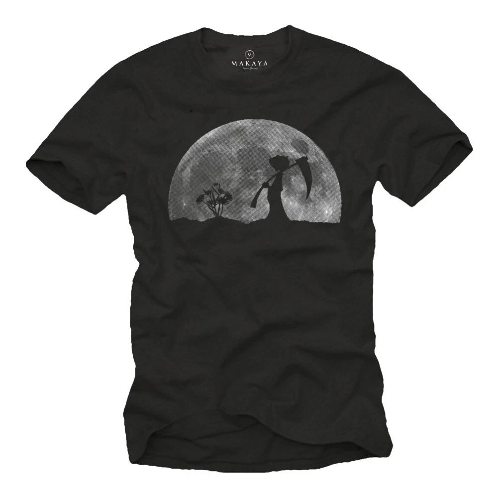 GOTHIC ROCK MUSIC MENS T SHIRT WITH DEATH MOON - SHORT SLEEVE  REAPER EMO TEE