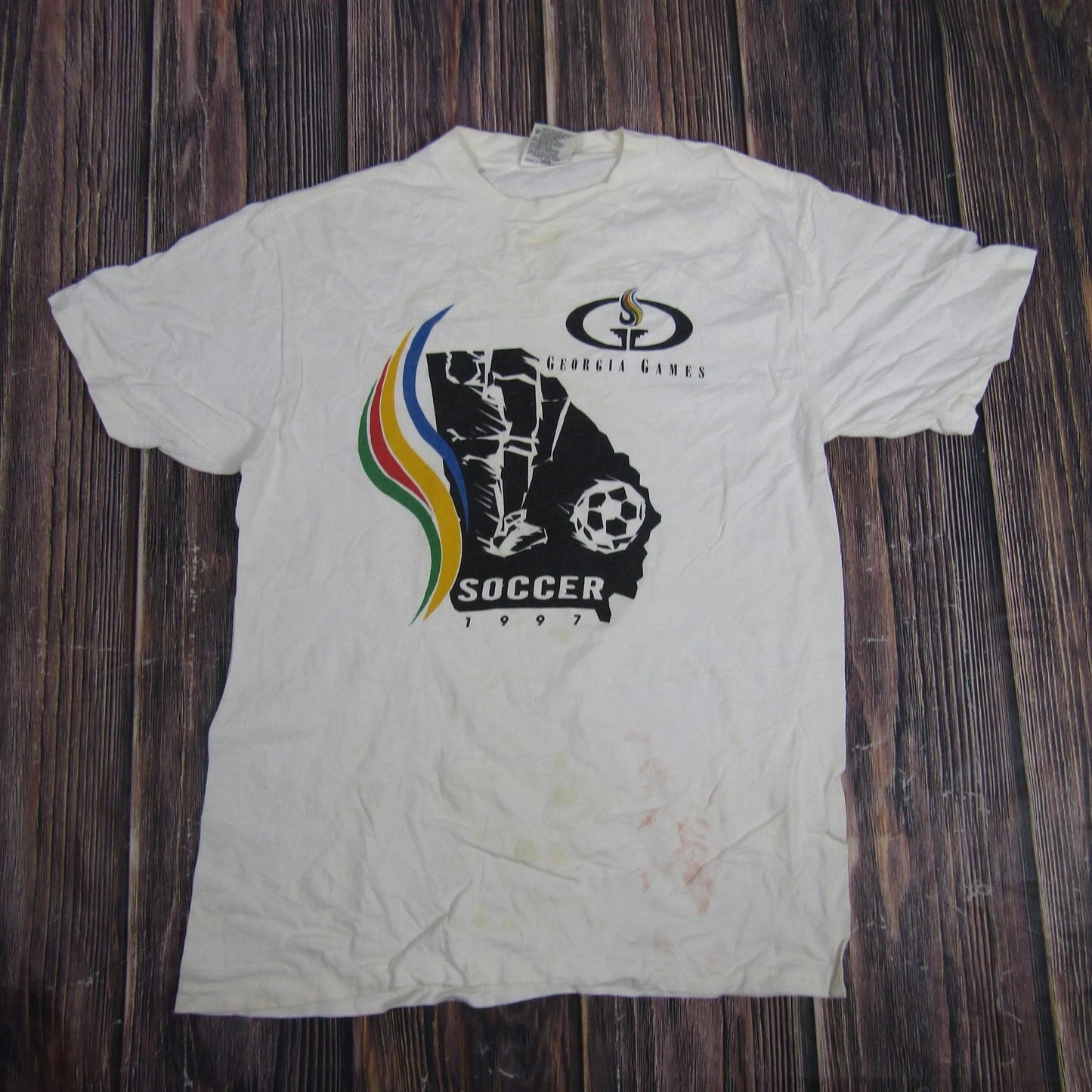 Vintage Georgia Games Soccer Shirt Mens Medium White 1997 Event Graphic Tee 90s