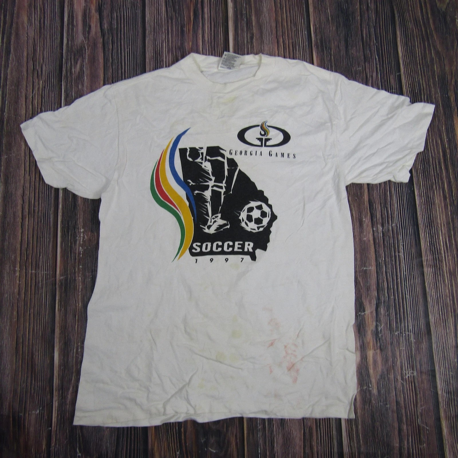 Vintage Georgia Games Soccer Shirt Mens Medium White 1997 Event Graphic Tee 90s