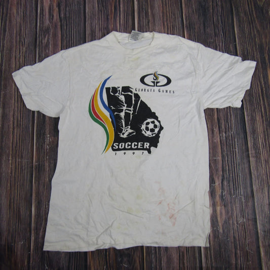 Vintage Georgia Games Soccer Shirt Mens Medium White 1997 Event Graphic Tee 90s