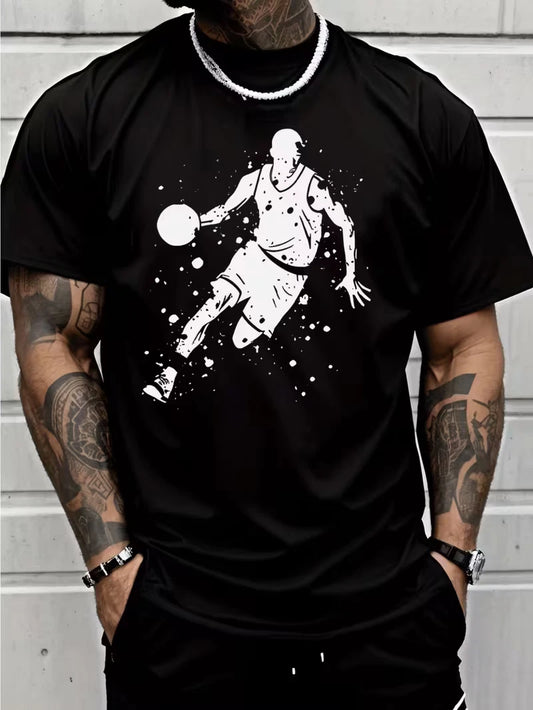 Men's Basketball T-Shirt Dribbling Splash Ink Graphic Sports Casual Tee Top
