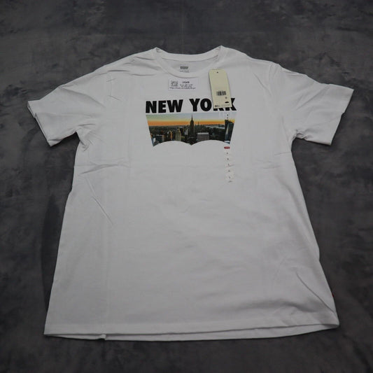 Levi Strauss Shirt Mens L White Short Sleeve Crew Neck Graphic Print Cotton Knit