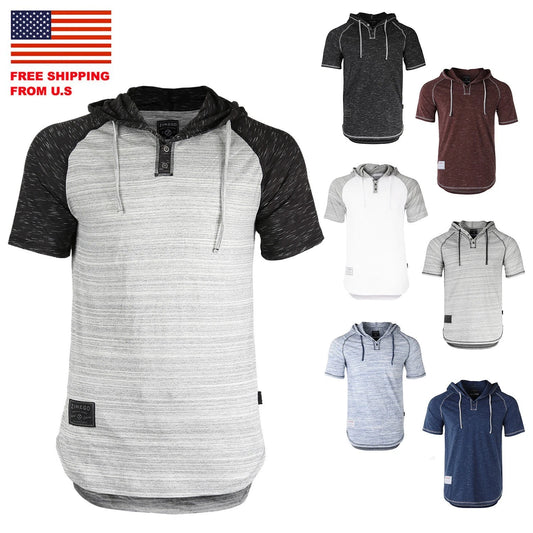 ZIMEGO Men's Hooded Short Sleeve Henley | Activewear, Casual Athleisure