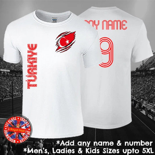 Turkiye Turkey  Football T-shirt Personalised Mens Ladies Kids Euros World Cup