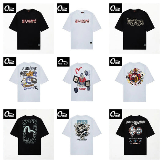 Men Short-Sleeved Printed Round-Neck Pullover T-Shirt Summer Women Cotton