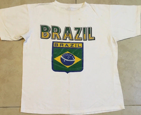 Vtg 90s Brazil Flag Faded Distress Shirt S Futbol Soccer World Cup Grunge 80s