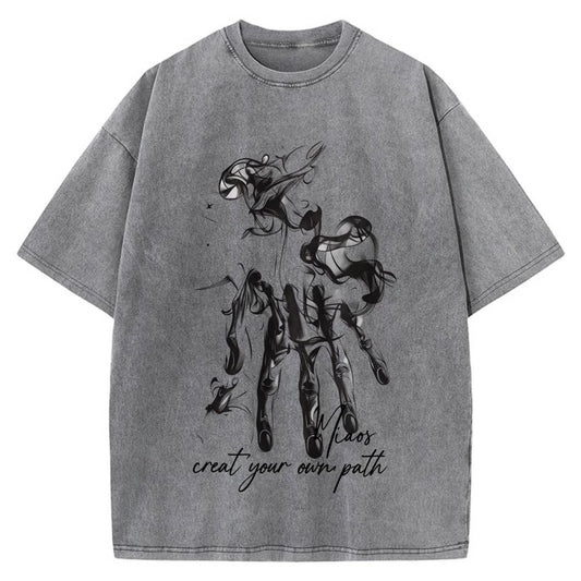 100% Cotton Oversized T-Shirt, Smoke Hand Art Vintage Streetwear Unisex Tee