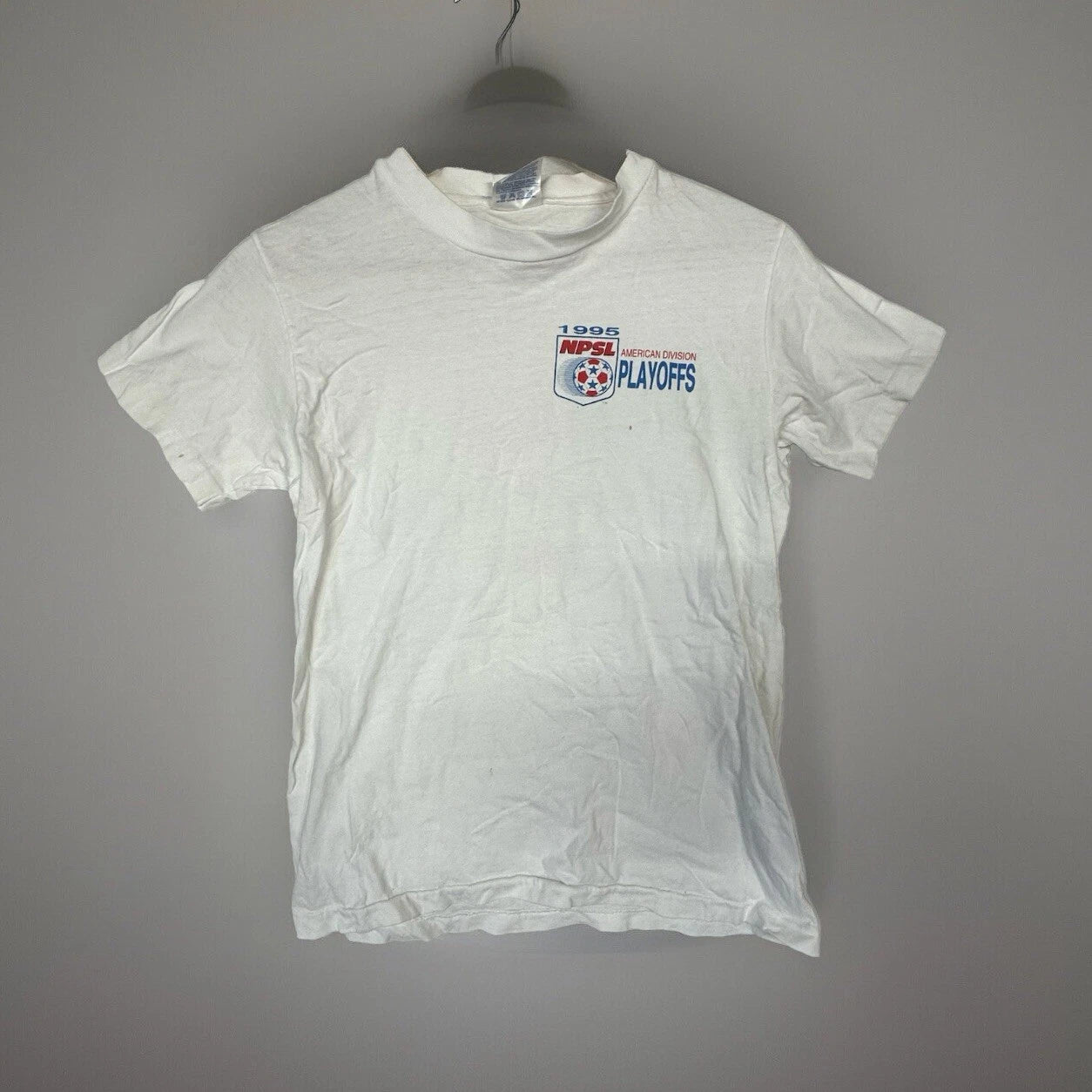 Vintage 1995 NPSL Soccer League White Graphic Tee Tshirt Made In USA Sc2