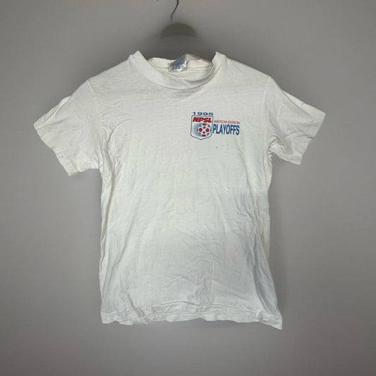 Vintage 1995 NPSL Soccer League White Graphic Tee Tshirt Made In USA Sc2