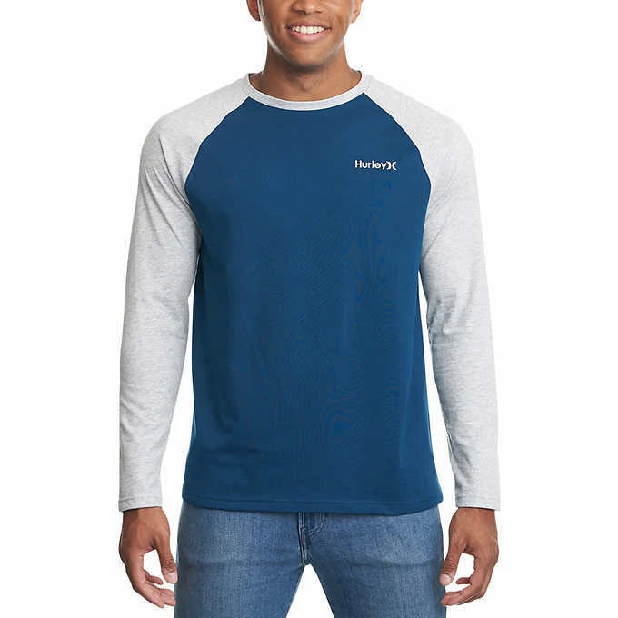 NWT Hurley Men's Raglan Long Sleeve Tee, Light Weight