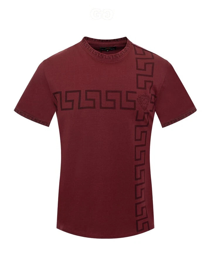 Men's Italian fashion Burgundy Short Sleeves Crew Neck T-shirt Medusa Greek Key