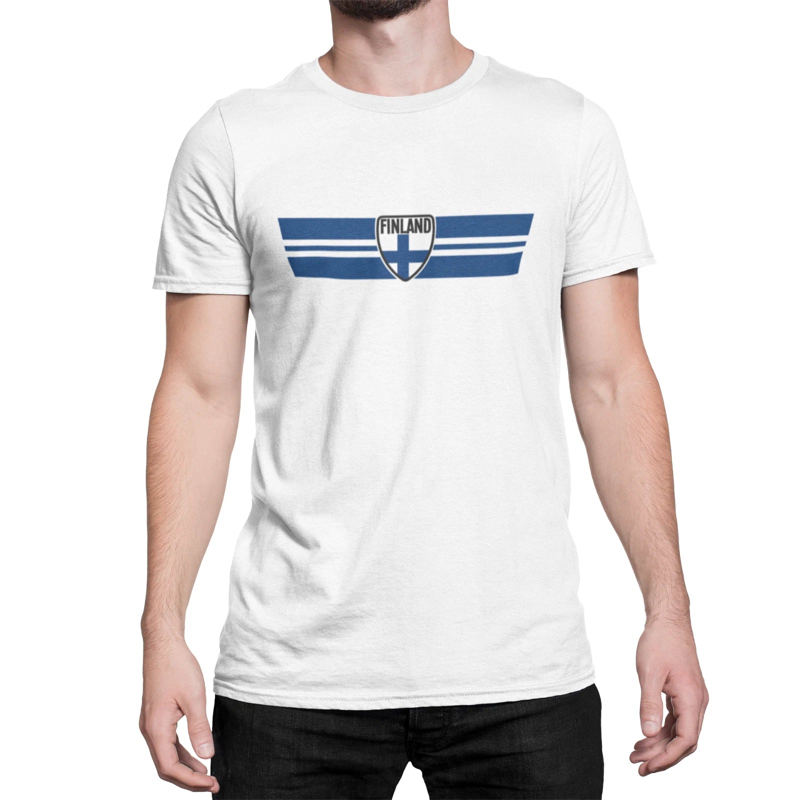 FINLAND World Cup 2026 Design T-Shirt Football Retro Strip Mens  World Shipping