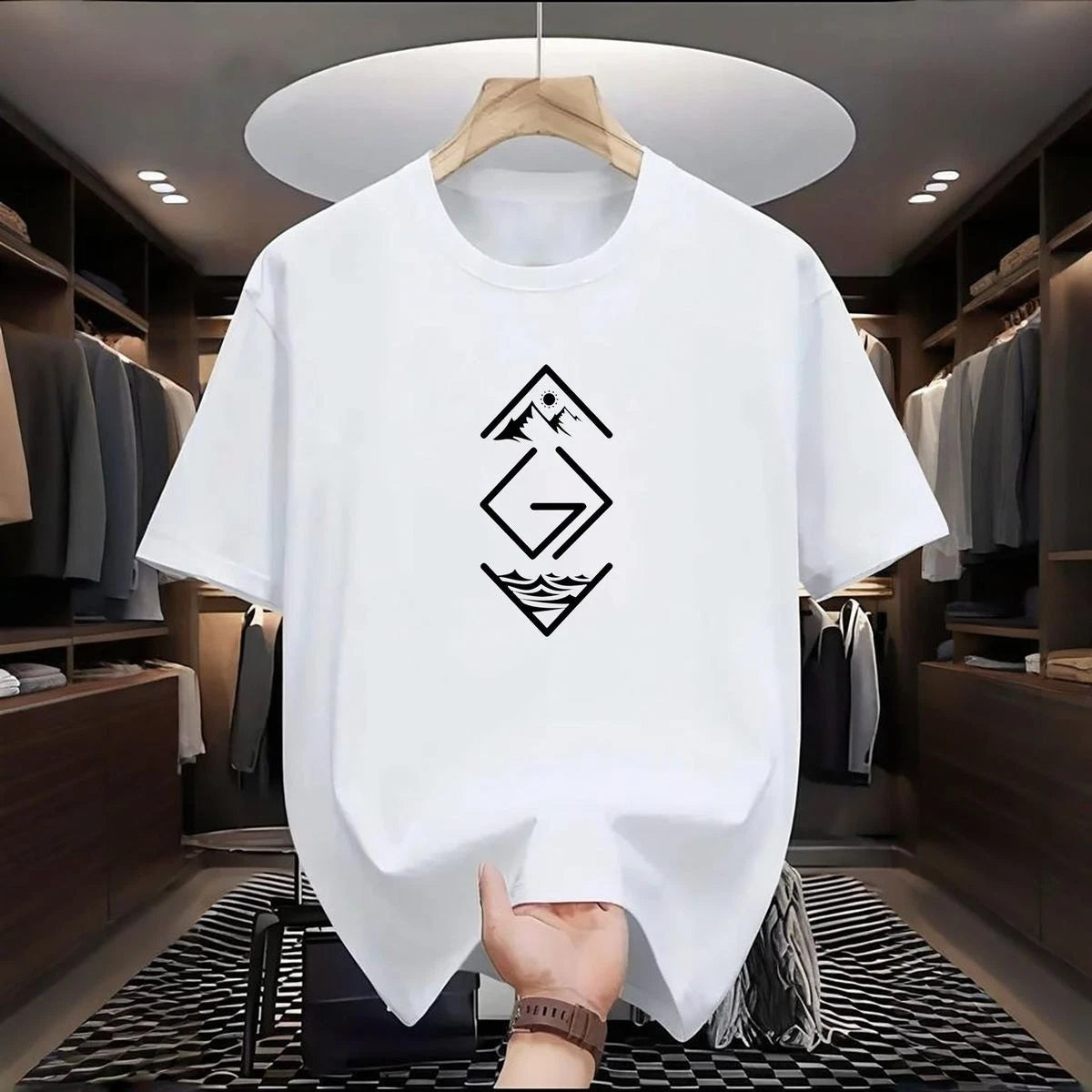 Unisex T-Shirt Minimal Logo Mountain Ocean Graphic Casual Top