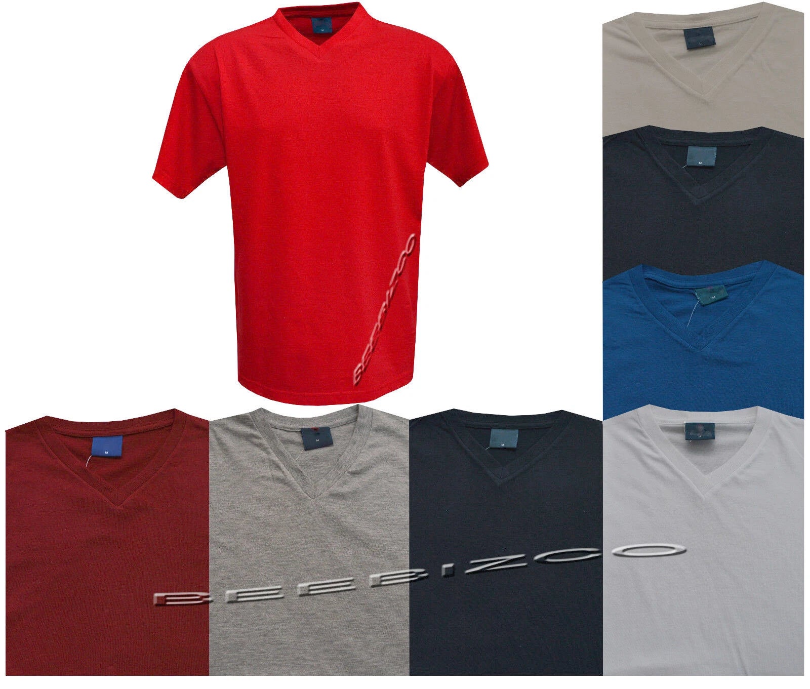 Mens Plain V Neck T-Shirt 100% Cotton Short Sleeve Casual Top XS - XXL