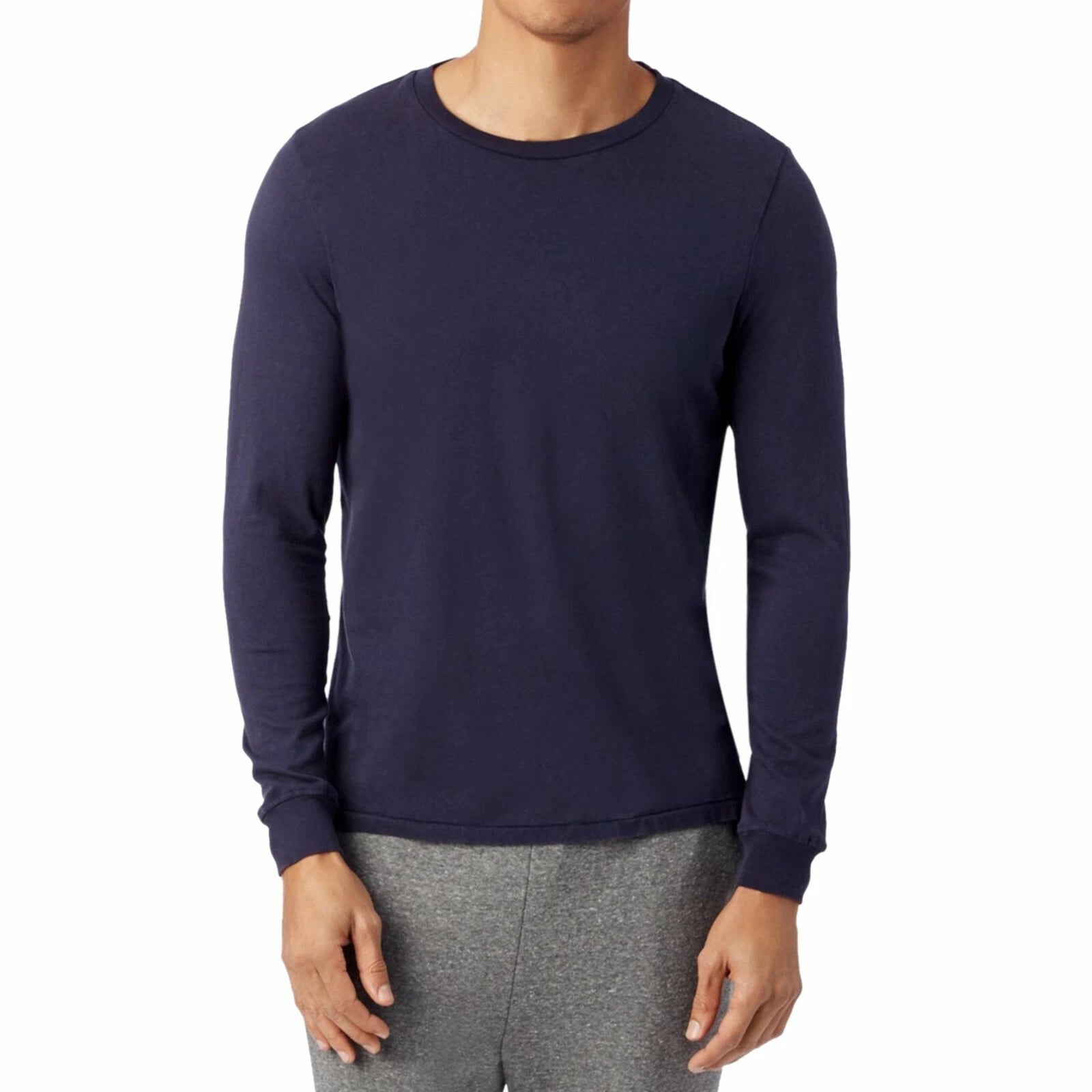 Alternative T-Shirt Mens Outsider Cotton Knit Long Sleeve Crewneck Shirt Navy
