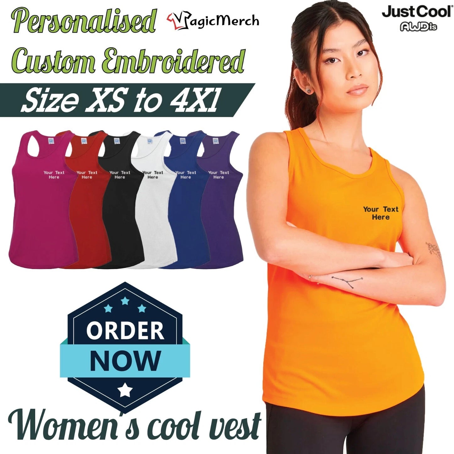 Custom Embroidered Personalised Your Text AWDis Just Cool Women's Cool Vest Gym