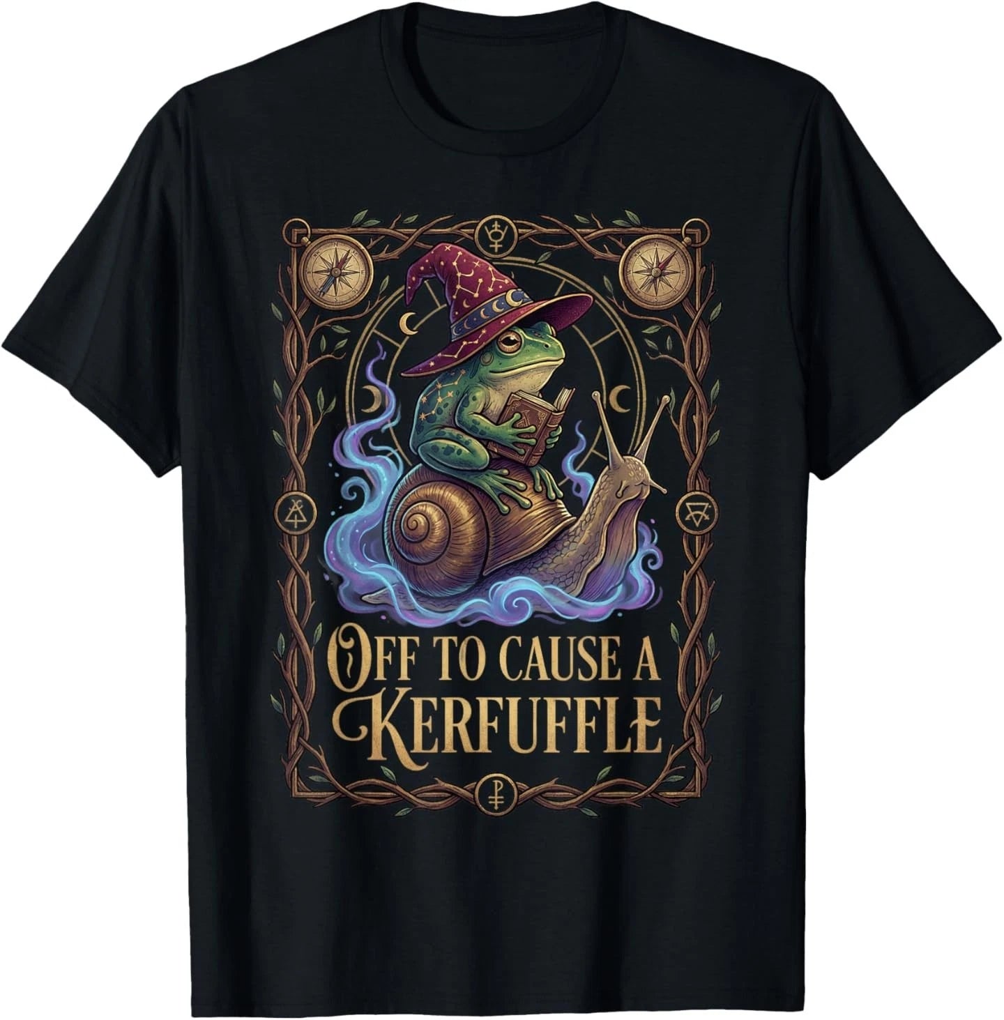 Off to Cause A Kerfuffle Witchy Frog Wizard Snail Meme Humor T-Shirt