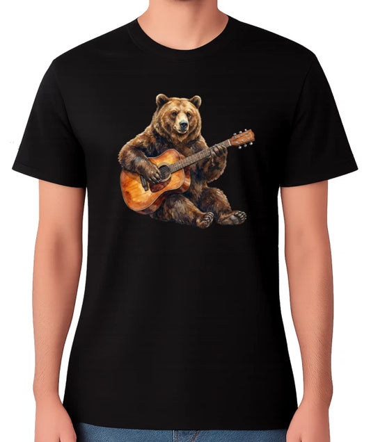 Bear Playing Guitar T-Shirt Funny Music Animal Graphic Unisex Tee