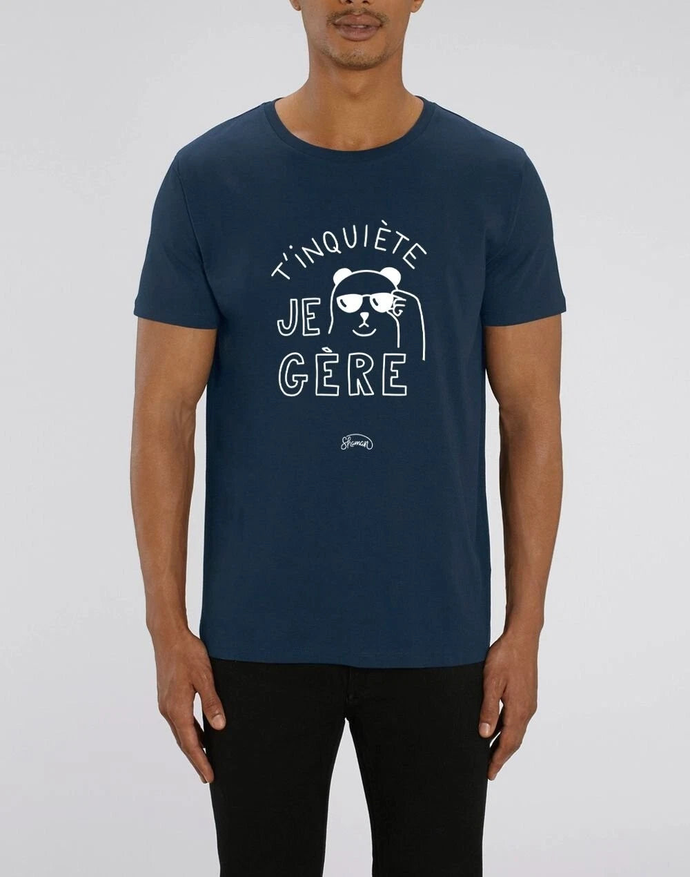 T-Shirt Men's Short Sleeve T'INQUIETE JE GERE Color Navy Blue