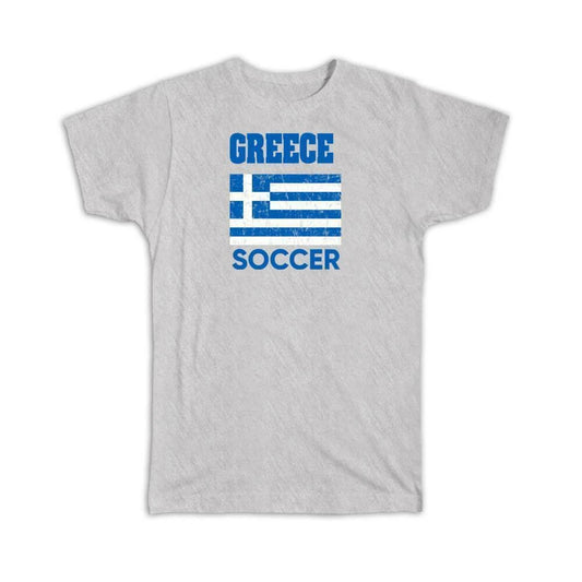 Gift T-Shirt : Greece Distressed Flag Soccer Football Team Greek Country