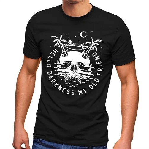Men's T-Shirt Skull Skull Hello Darkness My Old Friend Music Song Quote