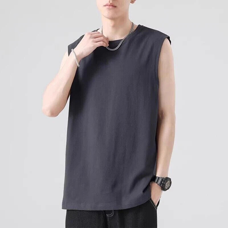 Men Oversized Sleeveless T-shirt Cotton Vest Top Loose Tank Top Basic Top Summer