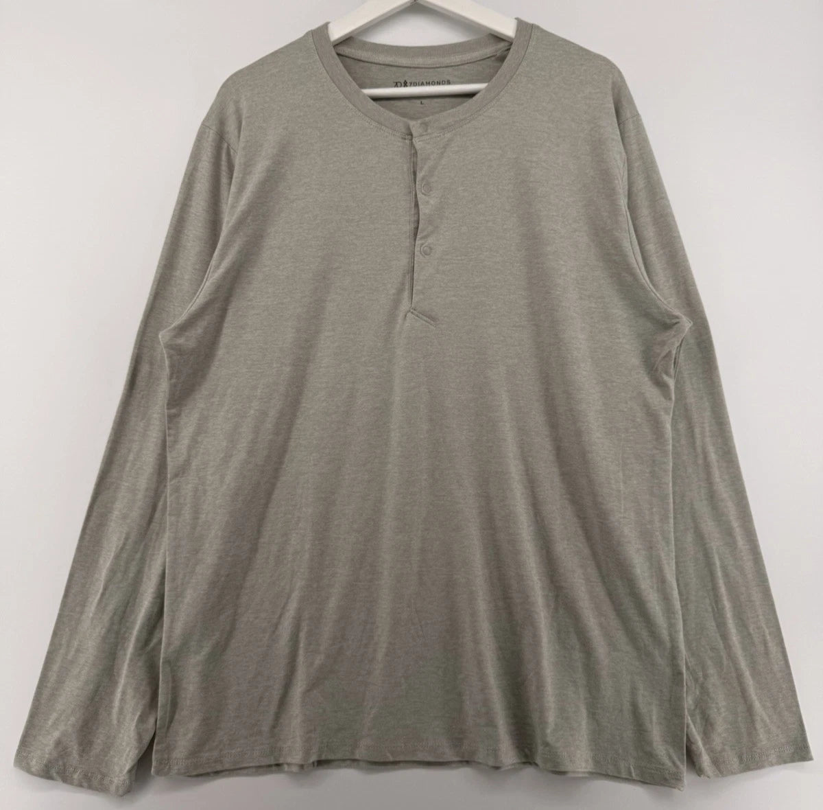 7Diamonds Mens Henley Shirt Large Long Sleeve Stretch Gray Casual Tee Minimalist