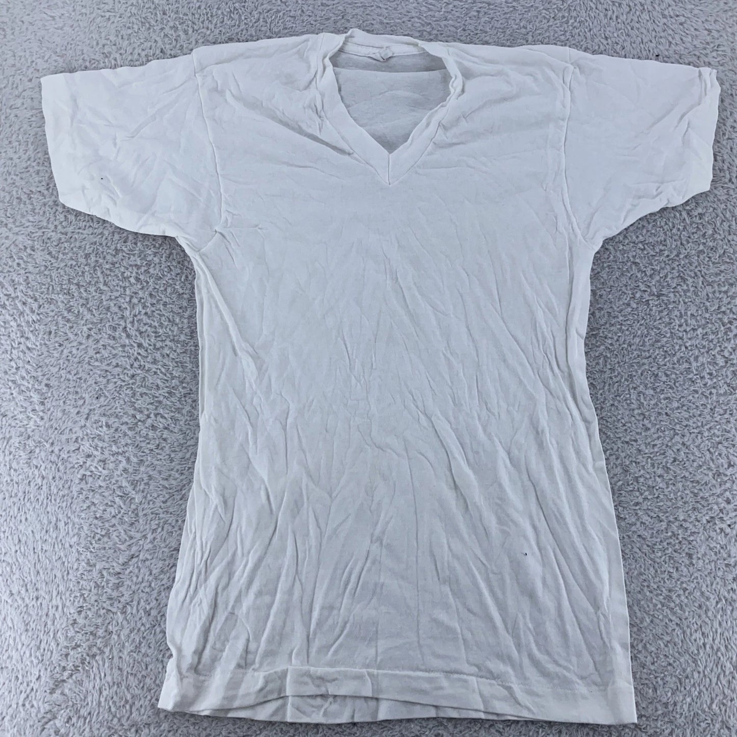 Vintage Blank White Fruit of the Loom V Neck Shirt Mens XXS USA Soft 80s Tee