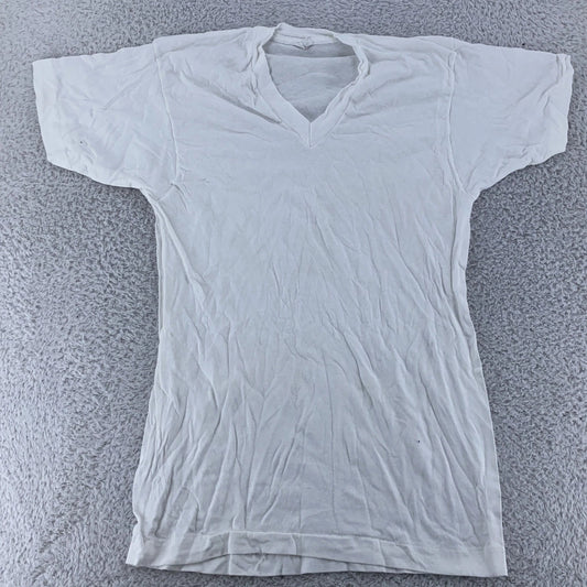 Vintage Blank White Fruit of the Loom V Neck Shirt Mens XXS USA Soft 80s Tee